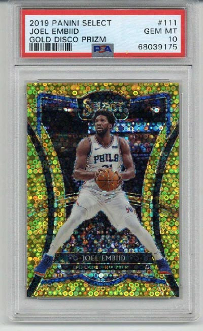 2019 PANINI SELECT GOLD DISCO PRIZM #111 JOEL EMBIID LE 02/10 76ERS PSA 10 RARE