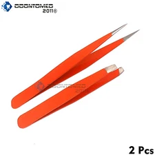 Professional Orange Color Eyelash Tweezers Slant and Pointed Tip Eyebrow Tools