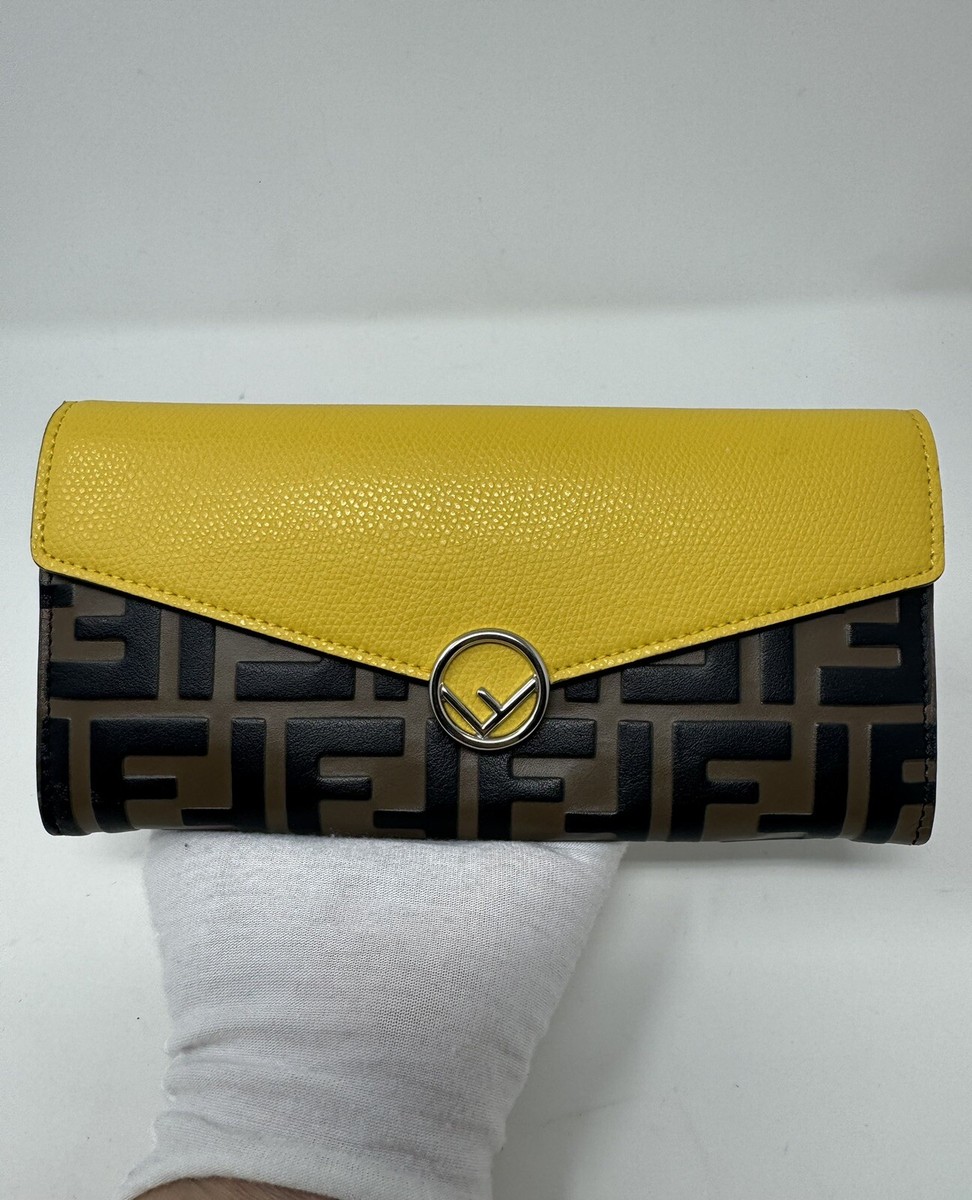 FENDI FF Zucca Continental Long Wallet Yellow Brown Embossed