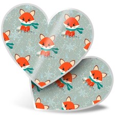 2 x Heart Stickers 15 cm - Christmas Winter Ginger Fox Pattern #44611
