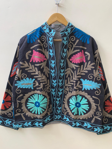 Indian Suzani Bohemian Style Cotton Short Coat | Women's Clothing | Outerwear - Picture 2 of 6