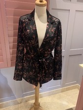 Paige Black Floral Satin Belted Jacket Med Uk10-12