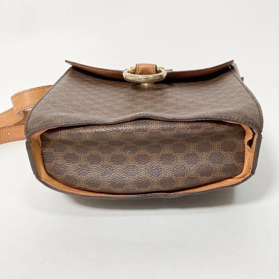 Borsa a tracolla CELINE Macadam logo Gancini pelle PVC marrone USATA originale #S2072