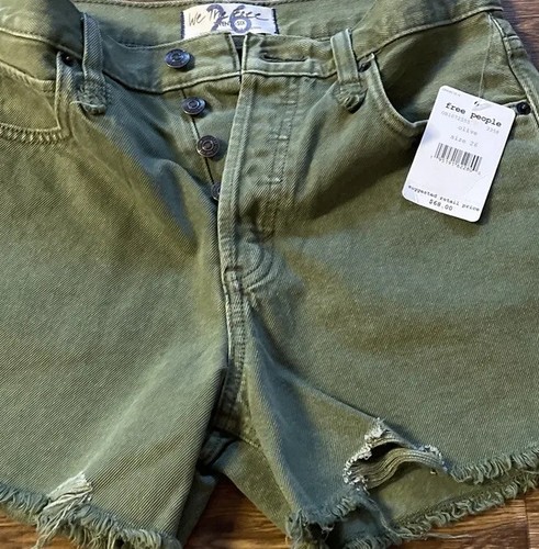 NEW-FREE PEOPLE Makai Cutoff Jeans corti in denim con bottoni verde oliva taglia: 26 - Foto 5 di 12