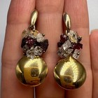 Vintage 925 Sterling Silver Gilt Quartz Dangle Earrings Signed Italy Statement
