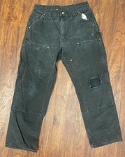 Carhartt Black Double Knees 34x30 33 DISTRESSED vtg