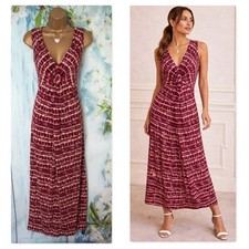 New Roman Wine Tie Dye Maxi Dress UK 16 Twist Front Stretch Summer Occasion