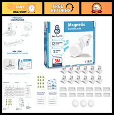 12 Magnetic Cabinet Locks for Child Safety - Easy Install, 3M Adhesive, 3 Keys