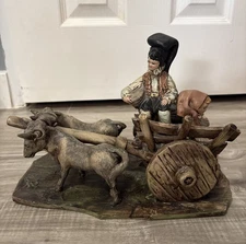 Capodimonte Vtg Figurine Hand Painted Organ Grinder Ox Drawn-Cart Man Italy Art