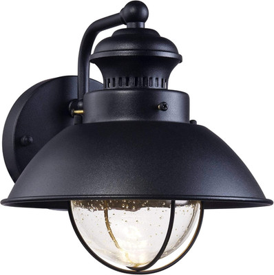 Rustic Industrial Outdoor Wall Light Fixture with Seedy Glass - Black Metal 8