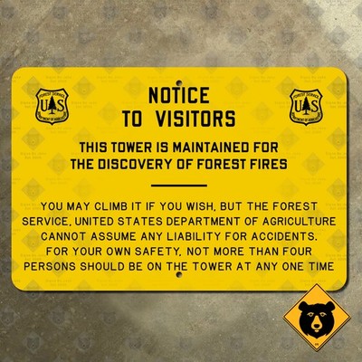 United States Forest Service fire tower warning sign USFS National Forest 21x14