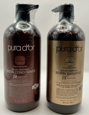 Pura d'or Biotin Shampoo & Conditioner 2X Concentrate Thin Hair 24 oz Duo
