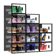3 Pack White Stackable Clear Shoe Storage Boxes Fit Size 9 Plastic Bins