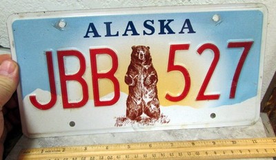 Alaska License Plate 2015 reissue Kodiak bear style plate, JBB 527, exp 2020