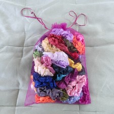 NWOT Assorted Womens Hair Scrunchies Satin 55 pcs Many Colors Reusable Bag