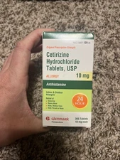 Glenmark Cetirizine Hydrochloride Tablets USP Allergy 10mg 365 Tablets Exp 8/26