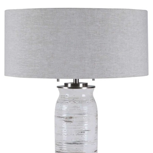 UTTERMOST 28275 LENTA OFF WHITE BIRCH BARK CERAMIC TABLE LAMP WITH LINEN SHADE - Picture 4 of 7