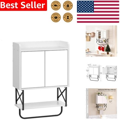 Medicine Wall Cabinet with Mirror White 2 Doors Hidden Storage Towel Bar