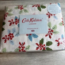 Cath Kidston 4pc Full Sheet Set Christmas Holly Flat/Fitted/2 - Pillowcases