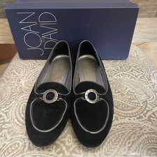Vintage Joan David Black Suede Loafers with Silver Accent size 7.5 AA