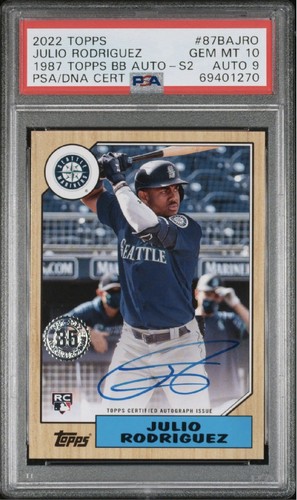 2022 Topps Series 2 - 1987 Topps Baseball Autographs Julio Rodriguez (RC) PSA 10