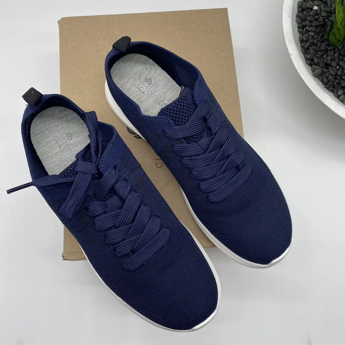 CLARKS Women s Cloudsteppers Nova Glint Sneakers in dark navy size 8W
