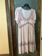 Knox Rose Embroidered Crinkle Ruffle Tribal Dress Boho Pink Mauve Size M