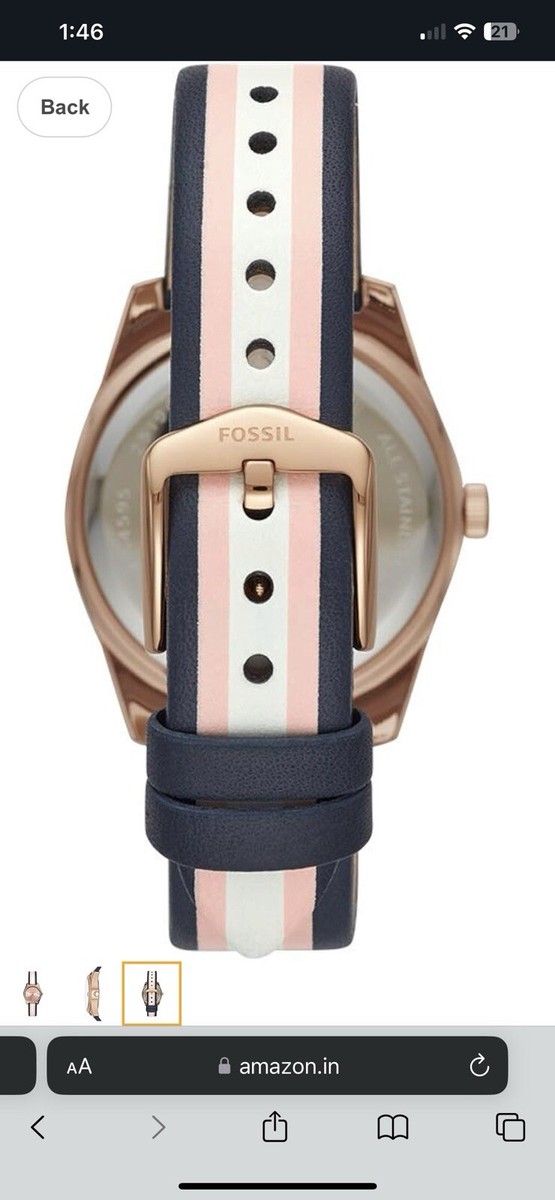 Fossil ES4595 Scarlette Mini Three-Hand Date Striped Navy Leather Watch Fossil Scarlette Mini Threehand Date Striped Navy Leather  main image 4