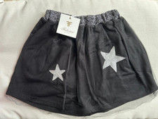 Girls Black Silver Sequin Stars Tulle Skirt 16 YRS NEW with Tags