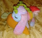 6" Handmade Crochet Colorful Sleeping Bunny On Large Carrot Soft Toy stuffie — photo 3