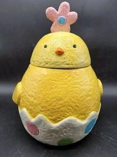 CRACKER BARREL STONEWARE CERAMIC COOKIE JAR  EASTER EGGS CHICK