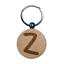 Letter Z Uppercase Felt Marker Font Engraved Wood Round Keychain Tag Charm