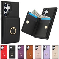 For Samsung Galaxy S25 Ultra/S24/S23 Ring Holder Leather RFID Block Wallet Case