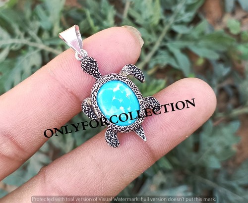 Beautiful Larimar Gemstone 925 Sterling Silver Plated Tortoise 1 PC Pendant - Picture 3 of 3