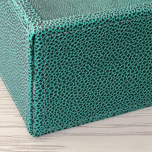 Extra Large Serving Tray metal Handles Elegant Green Faux Leather Shagreen new - Picture 9 of 9