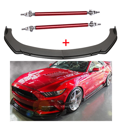 Carbon Fiber Front Bumper Lip Splitter & Strut Rods For Ford Mustang GT