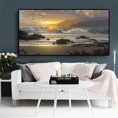 Sunset Beach Landscape Wall Art Canvas Painting Sea Wave Seascape Print Picture
