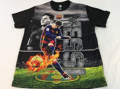 FCB Fcb Mens Large Short Sleeve Messi Black And Gray Soccer Futbol Shirt NWOT