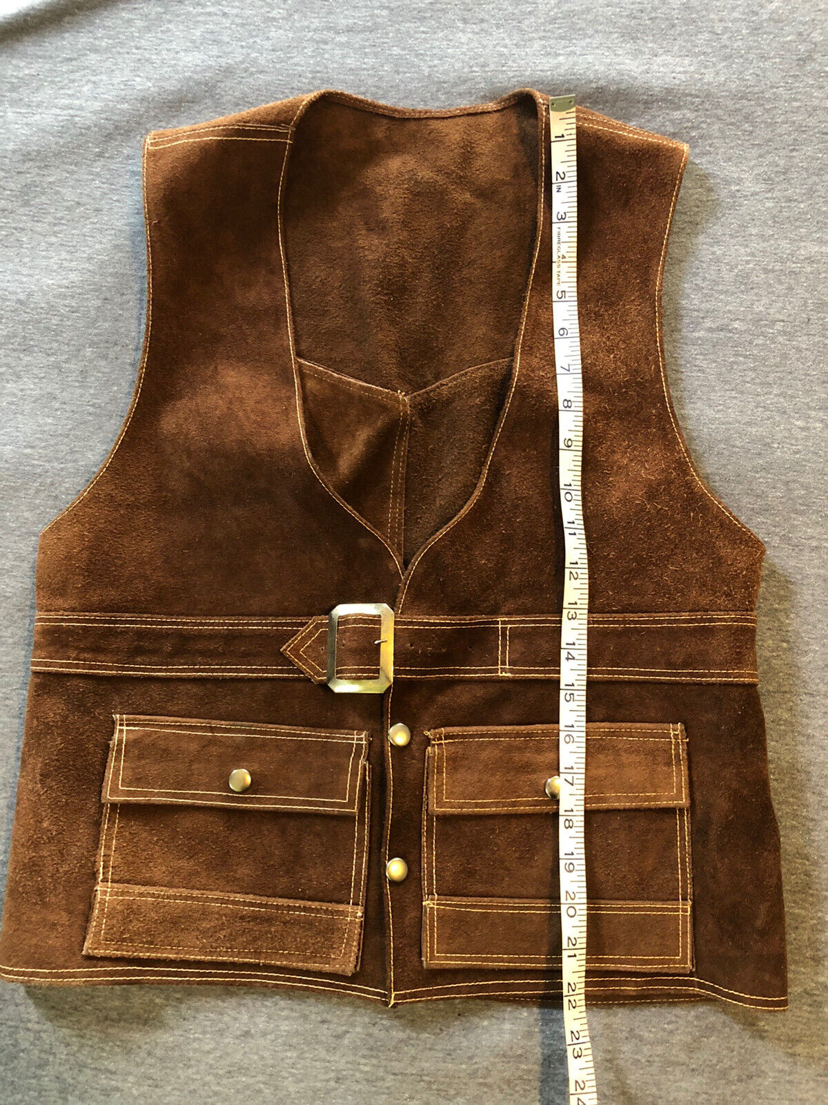 Vintage 1960s Suede Leather Vest Top Rustic Count… - image 10