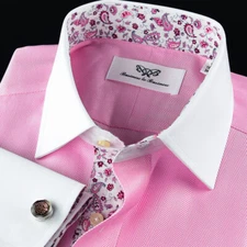 Pink Herringbone WInchester Dress Shirt White Contrast French Double Cuff