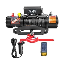 12V Electric Winch,13500LBS Load Capacity Synthetic Rope Towing Winches for J...