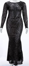 Auditions Fit & Flare Sheer Sequins Mermaid Dress Black Plus 1XL - New!