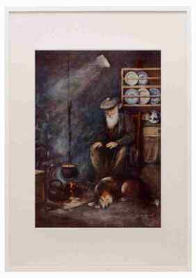 Smith William Scotland 1910 A Highland Crofter in his hut A3 A4 Framed Print Pi