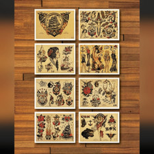 Set of 8 American Traditional Flash Sheet Prints, Size 8.5 x 11