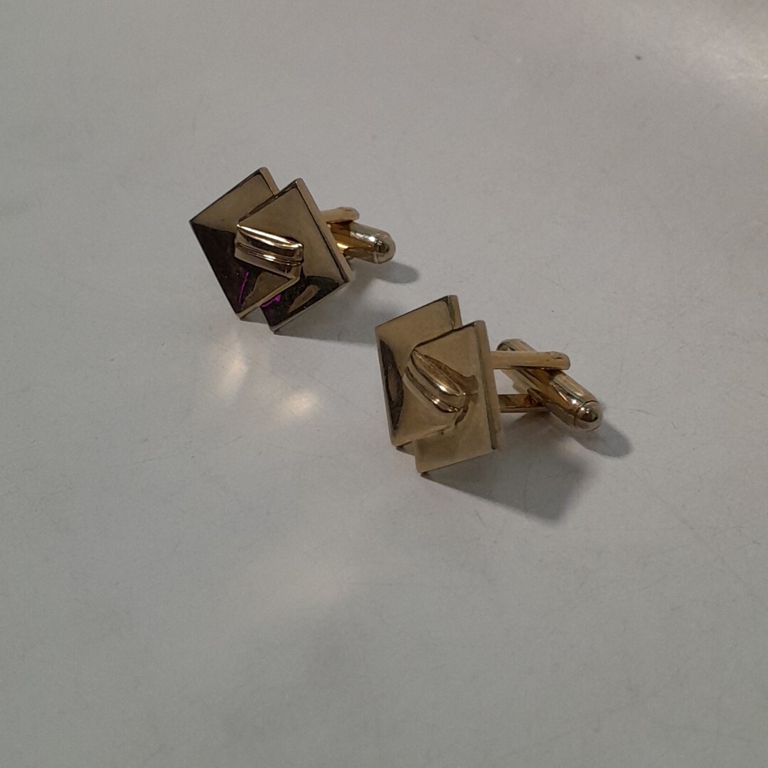 Gold Tone Cufflinks Double Square Rounded Links - image 7