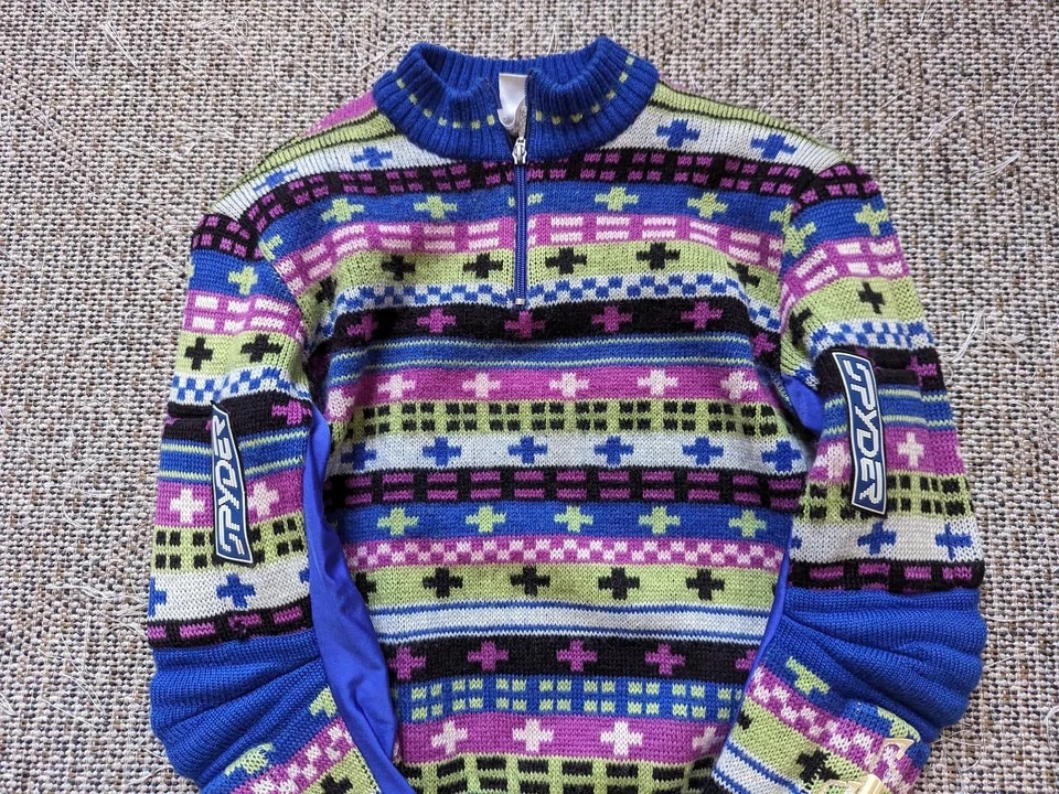 suéter de esqui vintage década de 1990 SPYDER acolchoado M corrida lã estampa indiana - Imagem 3 de 4