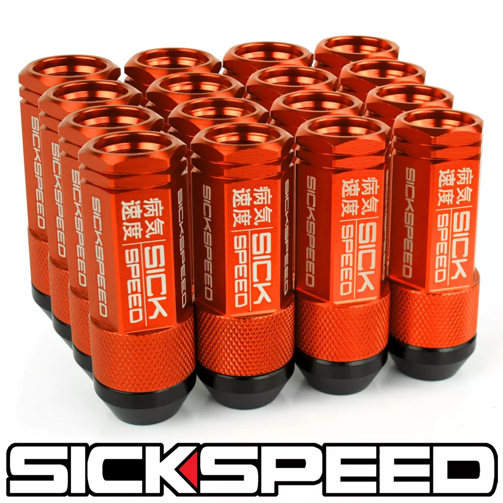 SICKSPEED 16PC ORANGE ALUMINUM EXTENDED 50MM 2PC LUG NUTS FOR