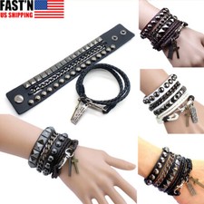 Cross Multi Layer Stainless Steel Fashion Men's Leather Bracelet Classic Gift