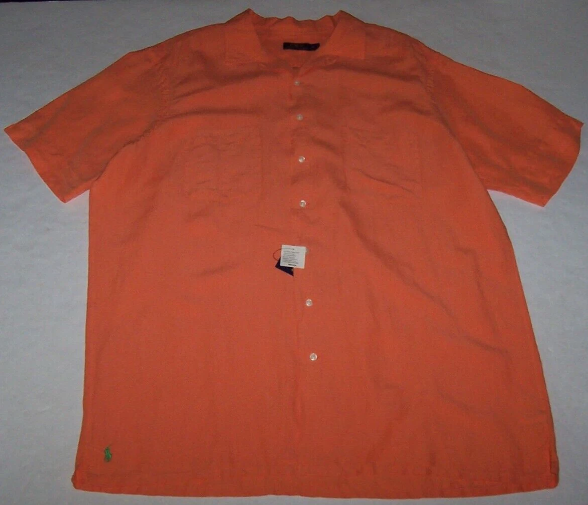 NWT Polo Ralph Lauren Light Orange SILK/LINEN Shirt Men's XLT GREEN Pony SHARP