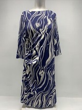 J McLaughlin Dress Midi Catalina Knit Ruched Stretch 3/4 Sleeve Blue Size Medium